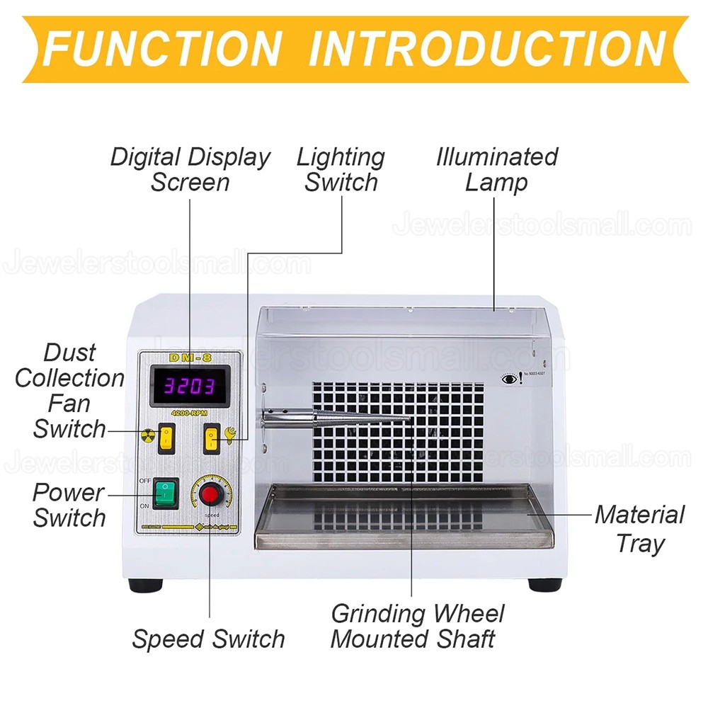 DM-8 4200RPM Benchtop Jewelry Buffer Polisher Polishing Machine Adjustable Speed with Digital Display 